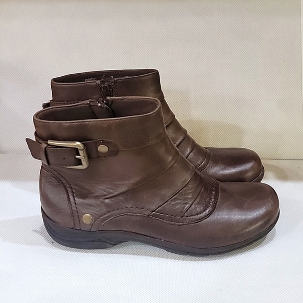 CLARKS BROWN LEATHER ANKLE‎ BOOTS BOOTIES (sz 6-1/2)